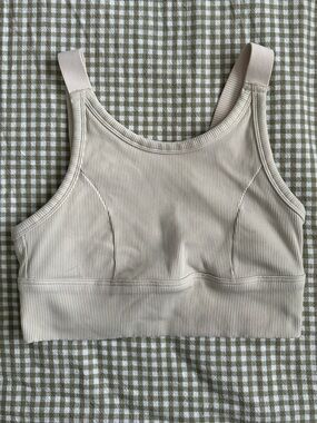 Aerie Ribbed Cream High Neck Sports Bra